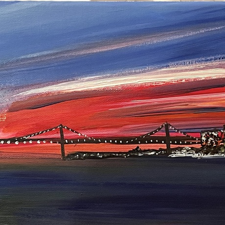 (CreativeWork) Bridge at night by Marcia Kelly. Acrylic. Shop online at Bluethumb.