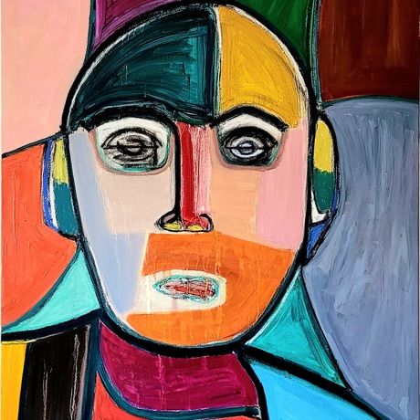 Colourful expressionist abstract portrait 
Contemporary style
Modern design 
Bright, bold figurative 