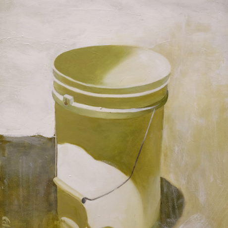 White plastic bucket with green shading