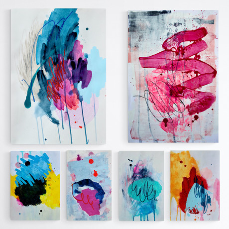 6 colourful abstract works on paper (various sizes)