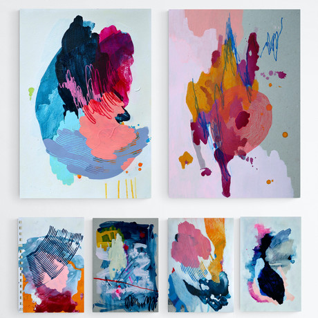 Six colourful abstract works on paper (various sizes)