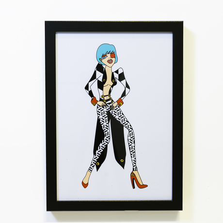 stylish fashion artwork screen printed and framed 