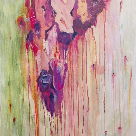 Colourful abstract painting of red gum tree bark