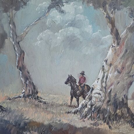 An Australian bushman painted in the style of Hans Heysen and Arthur Streeton