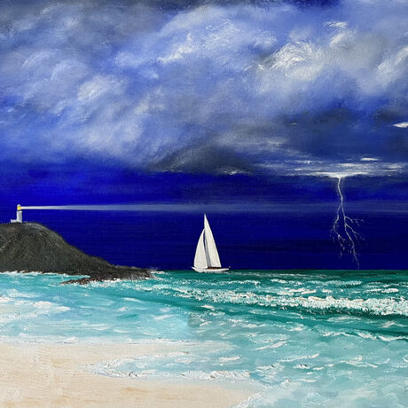 Yacht, Byron Bay, Storm, Beach, Coast, Sloop, Lighthouse.