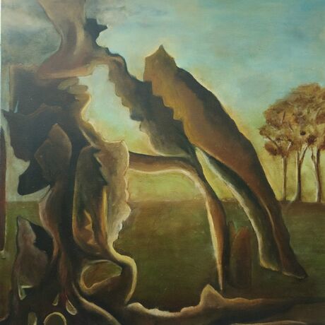 Dali inspired brown and green landscape