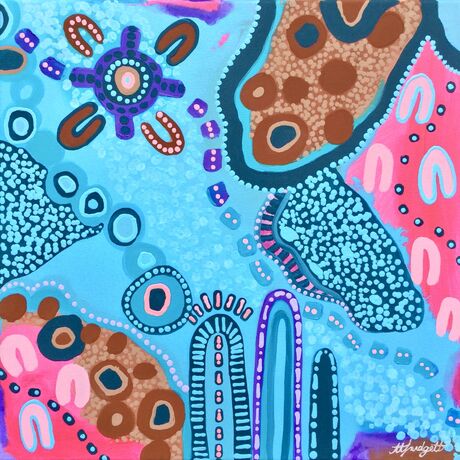 Blue and pink - Artwork inspiration, my connections to my Country and Aboriginal culture #aboriginal artwork #abstrat #blue #mycountry #wallart #framed #pink #symbols