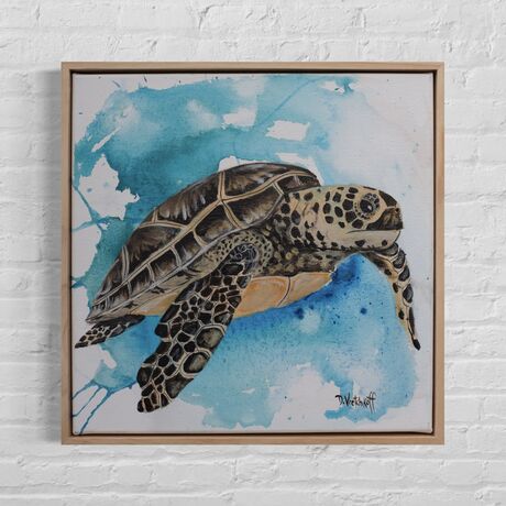 Turtle with blue abstract background 