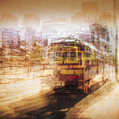 Melbourne Vintage Tram, captured in colour using multiple exposures, together with Intentional camera Movements.