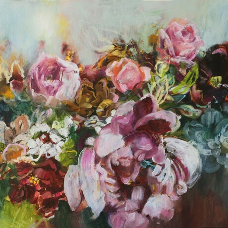 Large Expressionist Bright Florals in Oil