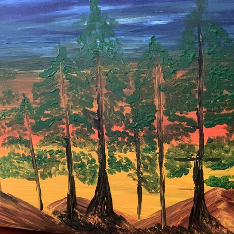 Acrylic painting mountains and trees