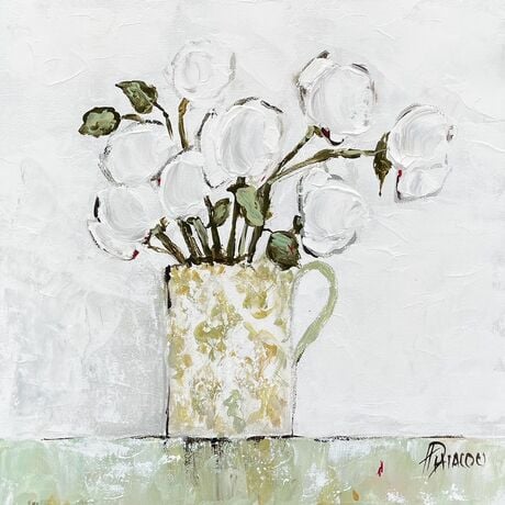 Still Life white roses in ceramic vase..