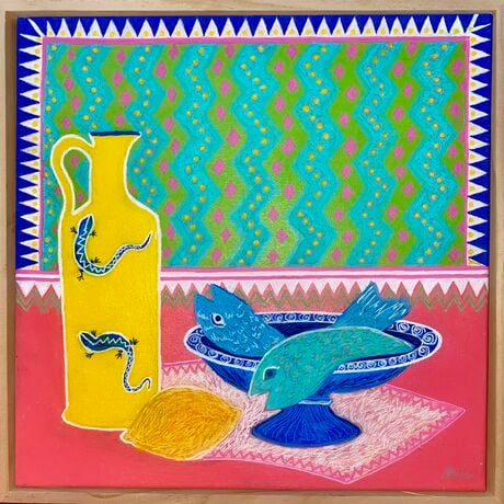 Still Life with Yellow Jug with Lizards and Fish