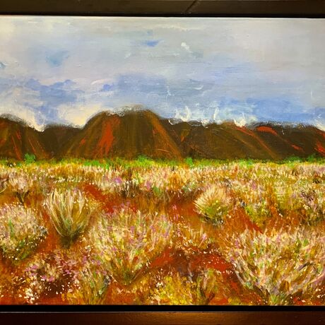 A sea of spectacular wildflowers is brings hope and renewal to the outback of Australia.
A small landscape painting with intricate detail. 
Deep sided canvas with edges painted grey. 
Ready to hang on the wall.
Semi-matt varnish to protect surface.
Signed on the front "RLG" 
Certificate of authenticity supplied with the sale.
