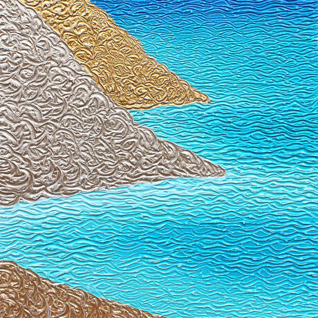 textured abstract beach blues with golden hills coast line 