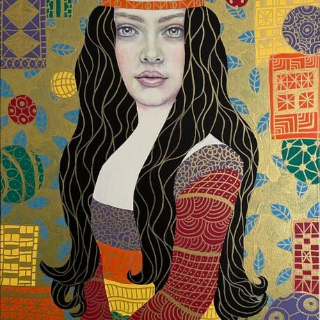 Young woman in boho style
Colourful portrait
Klimt style art
