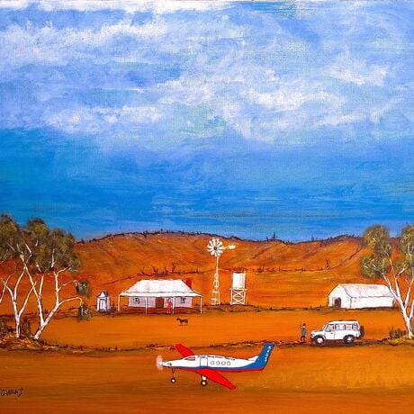 Royal Flying Doctor Service leaving A remote Australian homestead

#ejcairnsart #RFDS #australia #outback #royalflyingdoctorservice #windmill #plane #hometead #dog