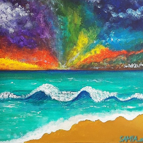 (CreativeWork) ocean view abstract landscape painting by samia farrukh. Acrylic. Shop online at Bluethumb.