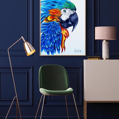 (CreativeWork) Parrot Art Print | Bird Wall Decor | Colorful Parrot Art | Parrot Wall Art | Home Decor Art | Bedroom Wall Art | Paper Print Wall Art  -  A3 - 29.7 x 42.0 cm (11.69 x 16.53 inch)  by Ying Yang. Reproduction Print. Shop online at Bluethumb.