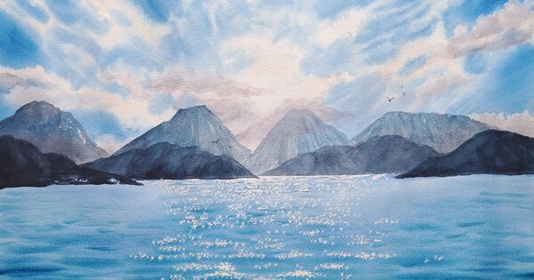 Watercolor landscape, outlet seascape, mountainscape