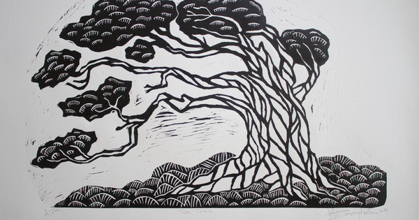 Canadian landscape Linocut Print. Killarney Windswept trees, Stormy Lake Water & Cliffs. Printmaking, Original hotsell Fine Art, Artist Todd Tremeer