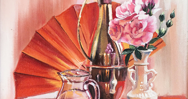 Pink Still Life good Painting