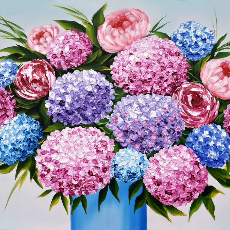 Original painting hydrangeas, flowers, painting canvas, handmade fashion painting flowers