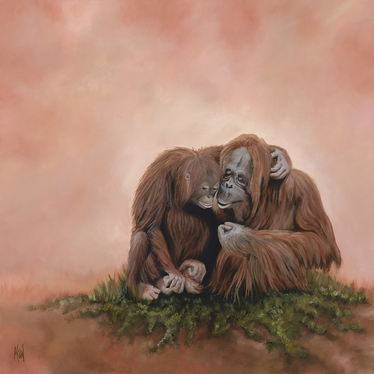 Vintage , the orangutans, original oil hotsell painting, art