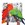 Red and green electus parrots on branch in front of grey and white stylised background 
