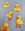 5 yellow ducks spread over a blue canvas. From the top left down, each duck moves slightly closer to the viewer. 