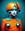 Stylised portrait of a woman in retro science fiction outfit with strong colours of orange and blue.