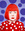 Portrait of Yayoi Kusama in a red polkadot shirt on a purple background