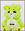 Neon lime green pixelated teddy bear sitting on a white background