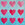 Nine hearts of varying pink colours with blue background, painted with oils in lovely thick textures.