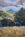 A large distant mountainpeak looms over a grassland and trees in late afternoon autumn light at the foothills of the iconic Blackall Range in the Sunshine Coast, Queensland.