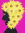 Happy woman's face  on a pink background - her head adorned with yellow flowers