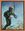 Scuba diver walking on ocean floor, blue and green tones, with fish swimming around. Small art. 