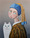 Surrealistic portrait of girl with cat, after Vermeer