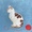 A ginger and white cat sits in profile ignoring a red ball of wool. Blue/ green background 