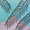 Black outlined gum leaves on a textured blue, green , pink  textured background