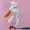 White duck with big hair on pink background 