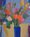 Bright flowers in blue vase