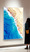 ABSTRACT painting that gives the impression of soothing ocean waves lapping in to soft sandy shore.  The intricate mosaic pattern within the tonal blue hues and the glimmering metallics adds added interest and intrigue.
The closer you get to the painting the more of the interesting details and patterns you can see. Metallics add an extra depth because the painting changes personality when one views from different angles.