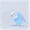 A thickly textured painting of a blue budgerigar bird on a soft grey background.