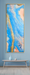 ABSTRACT painting that gives the impression of a coastline viewed from above with ocean passages cutting through the earhty toneal landscape.  The intricate mosaic pattern within the tonal blue hues and the glimmering metallics adds added interest and intrigue.
The closer you get to the painting the more of the interesting details and patterns you can see. Metallics add an extra depth because the painting changes personality when one views from different angles.