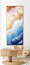 ABSTRACT painting that gives the impression of soothing ocean waves lapping in to soft sandy beach with slow easy waves creating crests of whie..  The intricate mosaic pattern within the tonal blue hues and tones of deep and light blue plusthe glimmering metallics adds added interest and intrigue.
The closer you get to the painting the more of the interesting details and patterns you can see. Metallics add an extra depth because the painting changes personality when one views from different angles.
although it is an impressionistic abstract, it still has a sense of motion of waves moving and frothing white shoreline