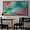 large colourful abstract canvas print of an modern impressionist style of minimal landscape with pink and blue colours.