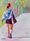 An artwork showing a young lady walking to sports training .
