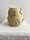 An image of a hand built ceramic vase with flowers on in. Vase is a mottled beige/yellow. 