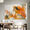 bold marks and colour fields in orange, ochre, peach, apricot, beige, white, green and grey across a large canvas